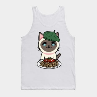 Cute siamese cat eating spaghetti Tank Top